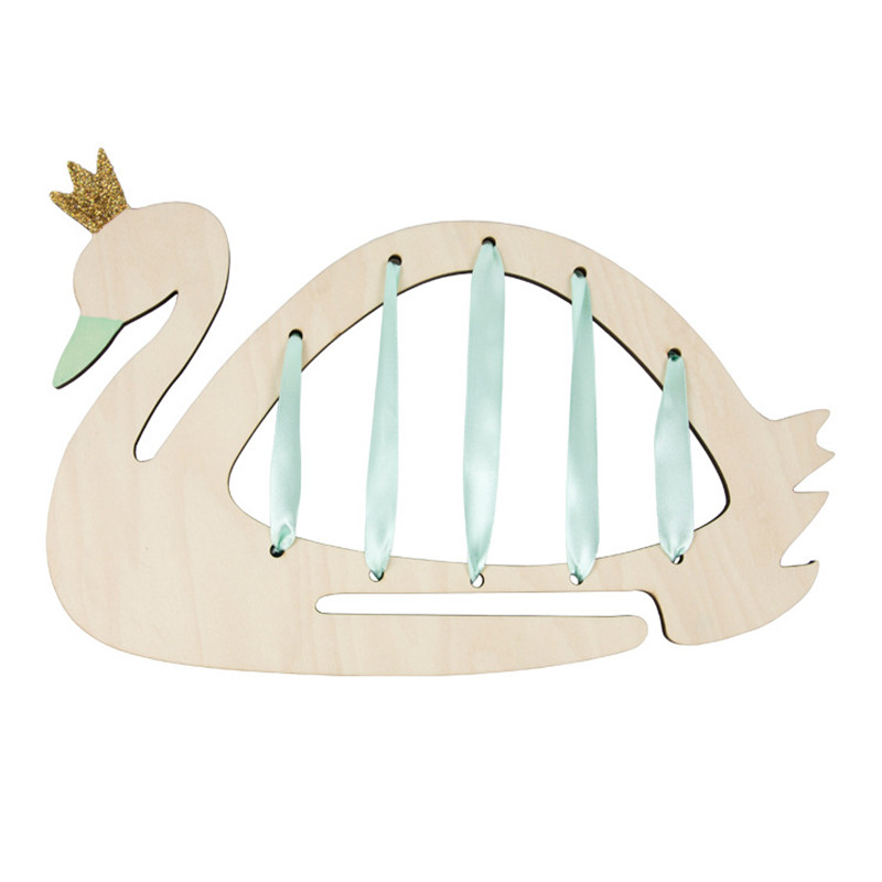 Forcina per gioielli in legno di cigno con corda ad anello per riporre decorazioni da appendere alla parete della camera dei bambini_voghion.com