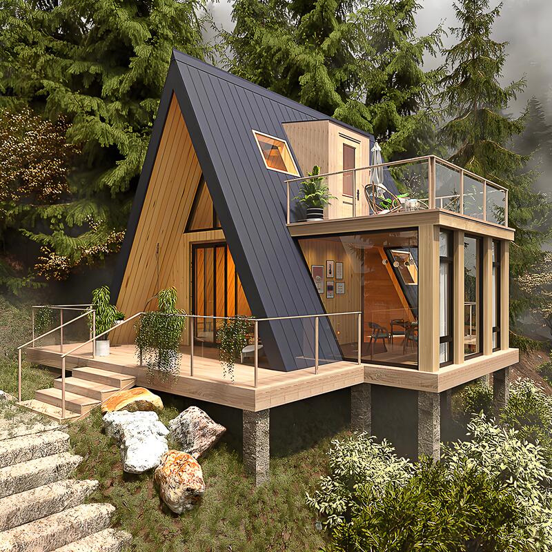 Triangular Wooden House B&B Outdoor Anti-Corrosion Wood Assembly Wooden Structure Small House Tourist Attraction Modern Style Solid Wood House