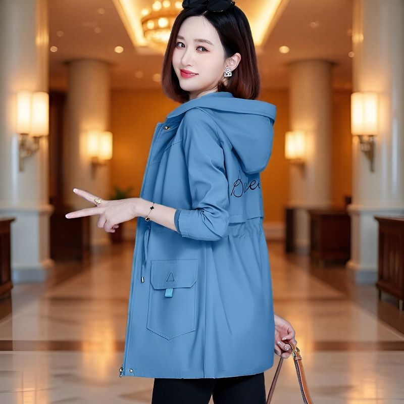 Brand Mid-Length Trench Coat for Women, Autumn and Winter 2025 New Style, Stylish Fleece-Lined, Waist-Cinching, Slimming, Hooded Top for Mothers