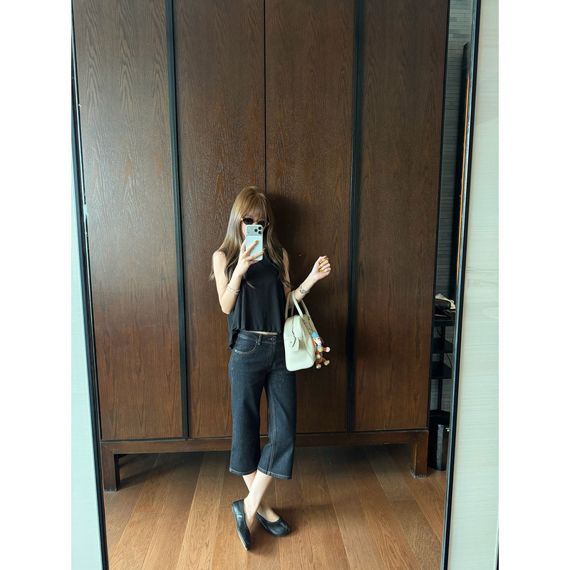 Yoyozizhi July 17 New Casual Denim Mid-Length Pants, Cropped Jeans, Women's Summer Thin Knee-Length Pants