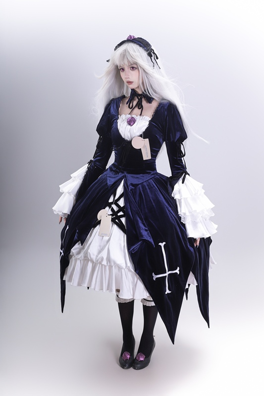 【Out of Stock】Cosplay Costume Rozen Maiden Mercury Lamp Cos Outfit Velvet Satin Dress Old Version