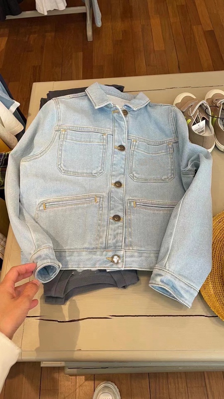 French-Style Children's Clothing 24 Spring New Collection Girls' Washed Cotton Embroidered Soft Denim Jacket with Cherry Buttons