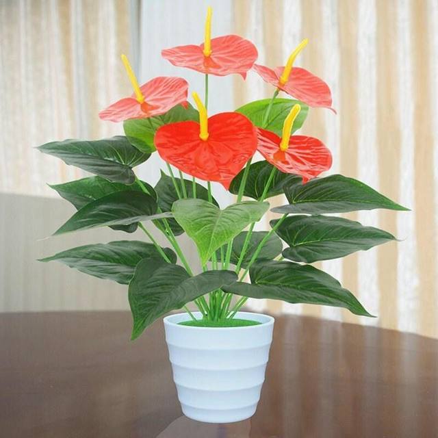 ພືດຈຳລອງ anthurium ດອກໄມ້ທຽມພລາສຕິກ potted potted plant indoor and outdoor home living room decoration flower and floor-standing furnishings