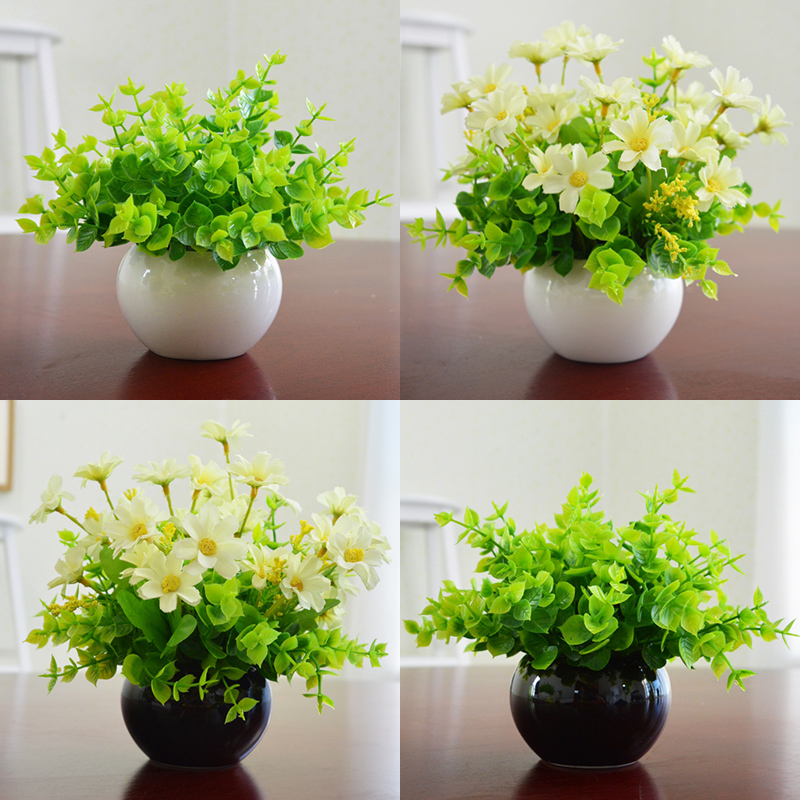 Fake flower plant Simulation flower green plant living room decoration table surface plastic flower decoration Floral potted small ornaments Milan