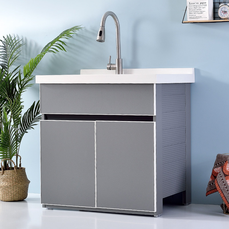 Space Aluminum Washing Machine Cabinet Balcony Makeup Room Bathroom Cabinet Combination Quartz Stone Pool Laundry Pool Table Custom Cut Corner