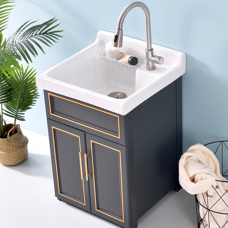 Space Aluminum Laundry Cabinet Balcony Minima Modern Single Cabinet Dressing Room Laundry Pool Ceramic Basin Handwash Basin Combined Deep Groove