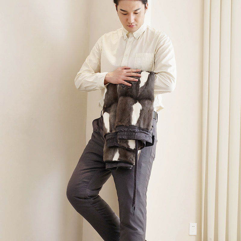 Golden raccoon mink fur trousers men's middle-aged and elderly high-waisted winter plus velvet thick fur cotton trousers mink fur warm trousers