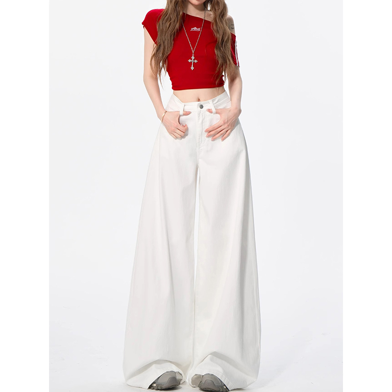 White Jeans for Women, Plus Size, Summer Thin Style, High-Waisted, Loose, Slimming, Floor-Length Pants, for Chubby Girls, Drapey Wide-Leg Pants