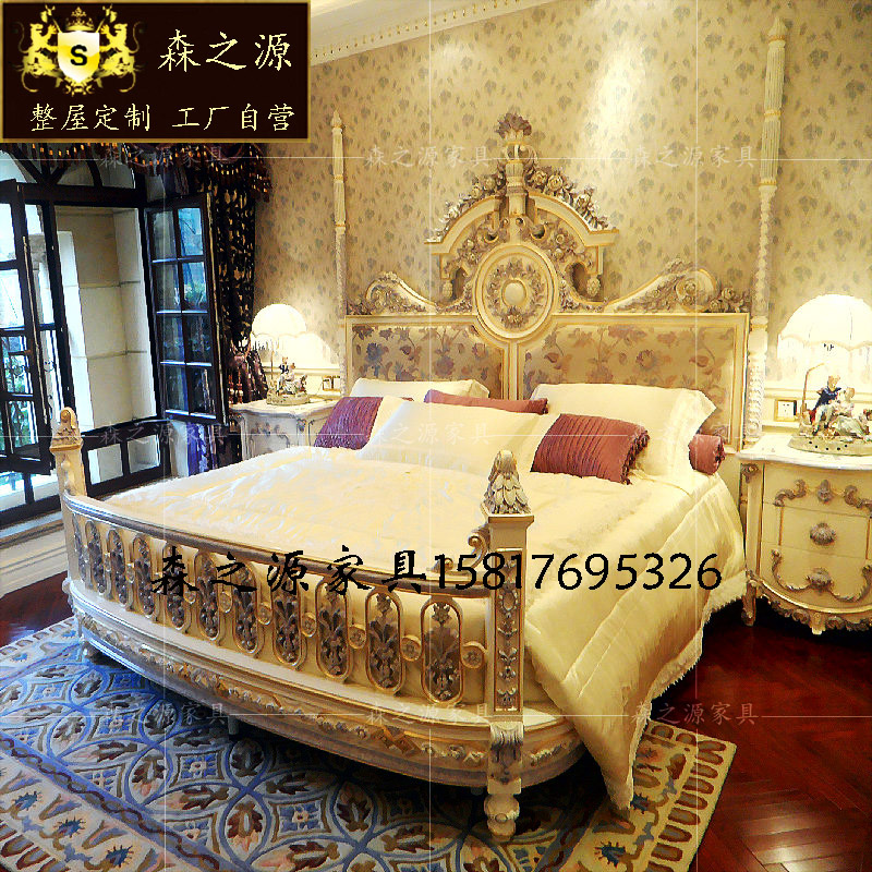 French court bed Solid wood double bed Soft bag bed Princess bed 1 8m carved bed Light luxury Italian bed Fashion wedding bed