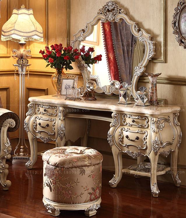 French makeup table pure solid wood carving furniture marble makeup table makeup stool luxury furniture special makeup mirror
