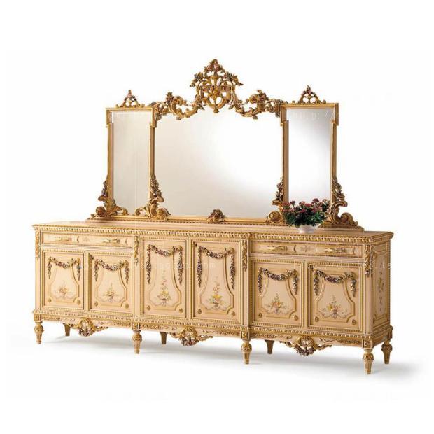 Eurostyle Dining Cabinet Villa Living Room Solid Wood Lockers Hand-colored Drawing Decorated Cupboard Kitchen Bowls Tray Cabinet Tea Water Cabinet