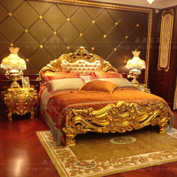 European-style furniture double bed solid wood carved bed French court bed 18 meters princess bed luxury gold wedding bed