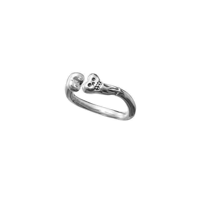 One-Eyed Dwarf Co-Branded Skull Bone Open Ring Plated with 925 Silver, Unisex, Unique, Versatile, and Simple One-Eyed Dwarf Co-Branded Skull Bone Open Ring Plated with 925 Silver, Unisex, Unique, Versatile, and Simple