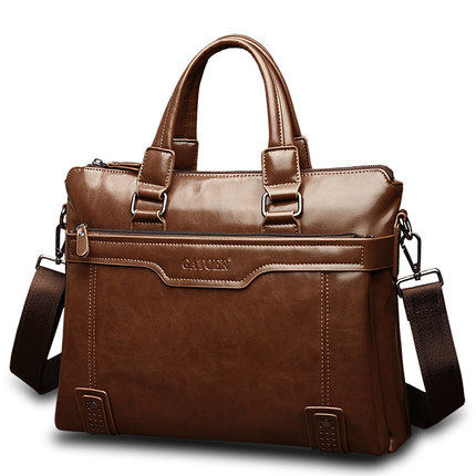 Hong Kong Head Bull Leather Cross laced briefcase male Single Shoulder Youth Business Computer Bag Soft Leather Shoulder Bag Handbag