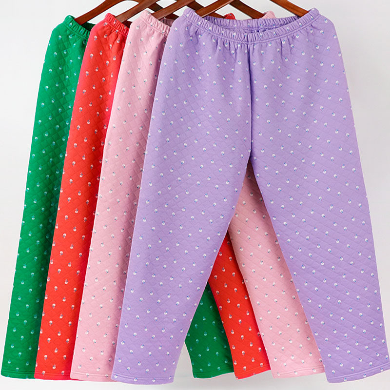 Autumn and winter women's warm pants in the elderly high waist loose pure padded plus fat large size home loose autumn pants single pieces