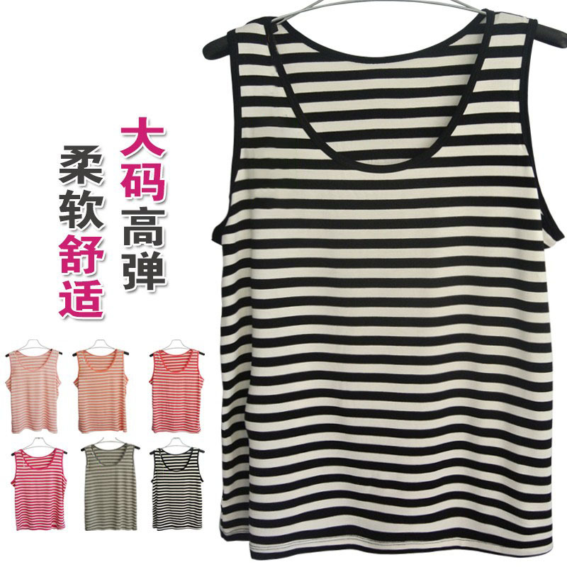 Women's Modal Striped Tank Top, Plus Size, Oversized, Super Stretchy, Sleeveless Undershirt for Plus-Size Women Women's Modal Striped Tank Top, Plus Size, Oversized, Super Stretchy, Sleeveless Undershirt for Plus-Size Women