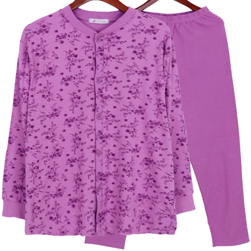 The elderly and the elderly large size cotton cardigan autumn clothes sanitary pants Mom and grandma thin section basic warm cardigan underwear set