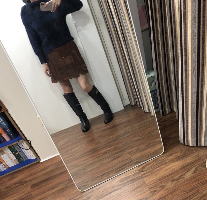 B240114, Birch Brown Fine-Spun Wool Slim-Fit A-Line Skirt