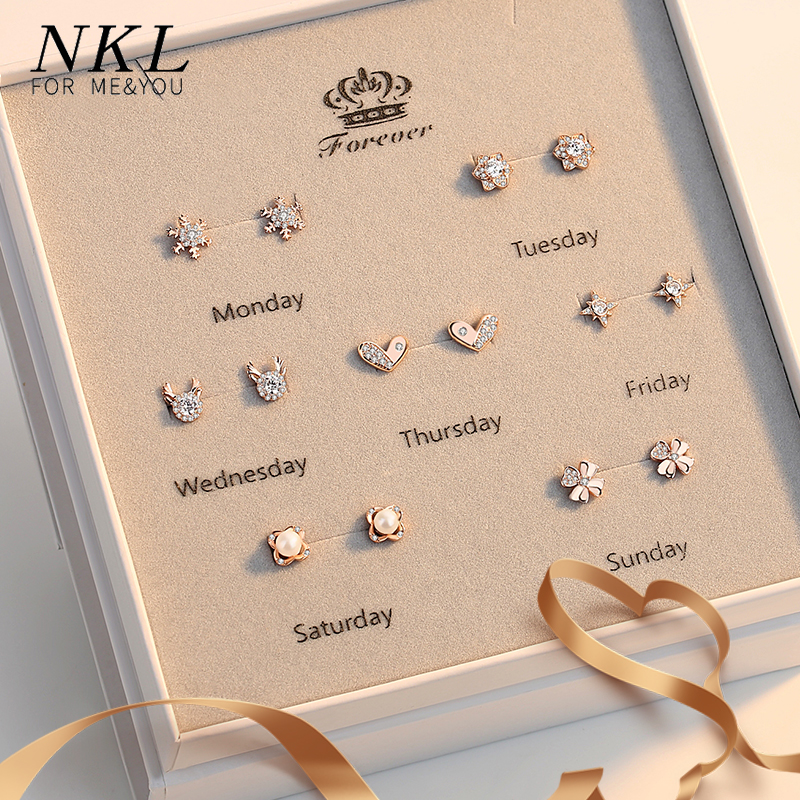 One Week Stud Women Sterling Silver Week Earrings 2021 New Premium Sense Earrings Birthday Gift Girlfriend Set