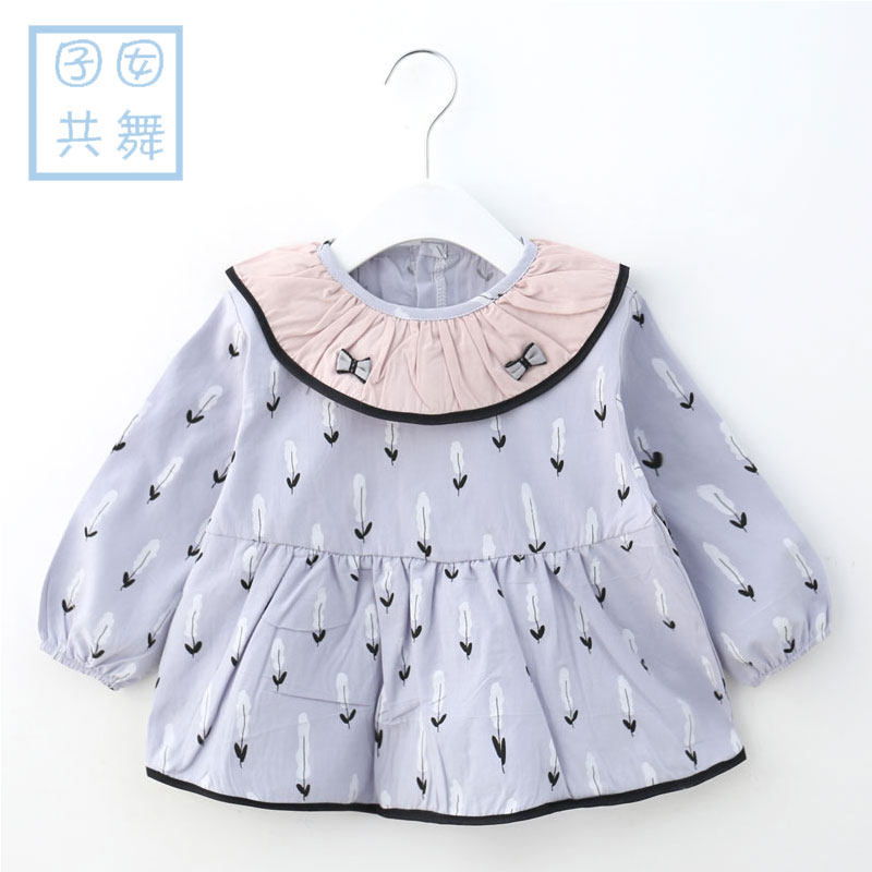Spring autumn girl eating hood clothes baby anti-dirty anti-wear waterproof hood shirt baby pure cotton protective clothing child bib