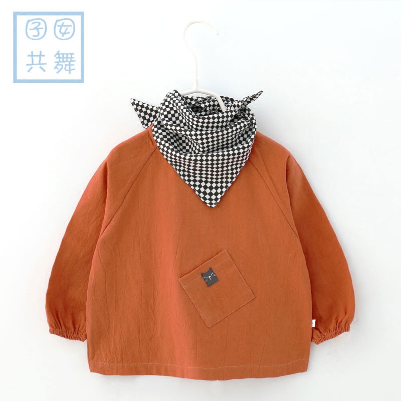 Spring and Autumn baby cotton blouse children's long-sleeved waterproof anti-dressing baby eating bibs boys and girls painting clothes