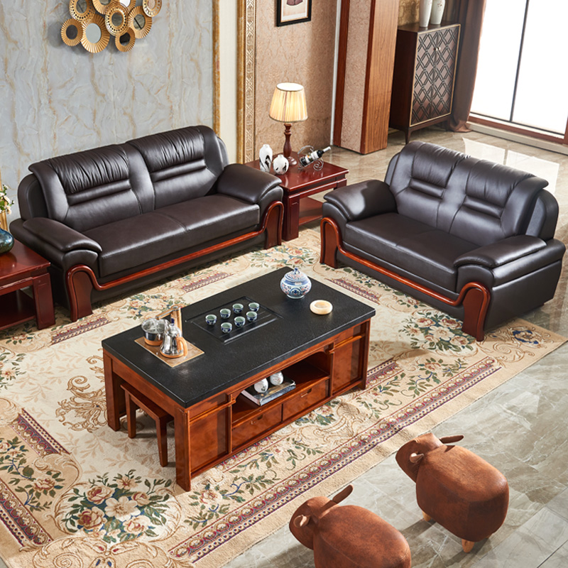 Office sofa office general manager office business reception modern Chinese leather art three-person negotiation leather combination