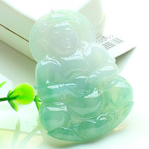 Natural Emerald Guanyin pendant floating flowers natural A jade jade jade Guanyin large pendant jade pendant mens pendant
