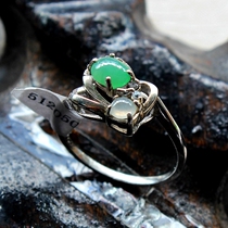 Myanmar old pit A goods natural emerald egg noodles ring ring emerald ring green yellow emerald 925 silver inlaid jade ring