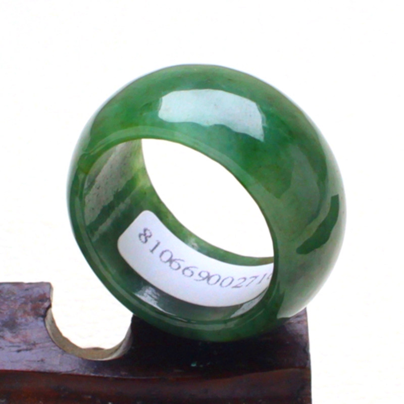 Myanmar's A goods natural emerald jade ring widening men's finger light green oil cyan floating green floating flowers with a license