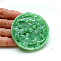 Old pit A goods emerald pendant full of green imitation ancient classic Tibetan double dragon drama bead jade wall pendant mens Yupei belt certificate