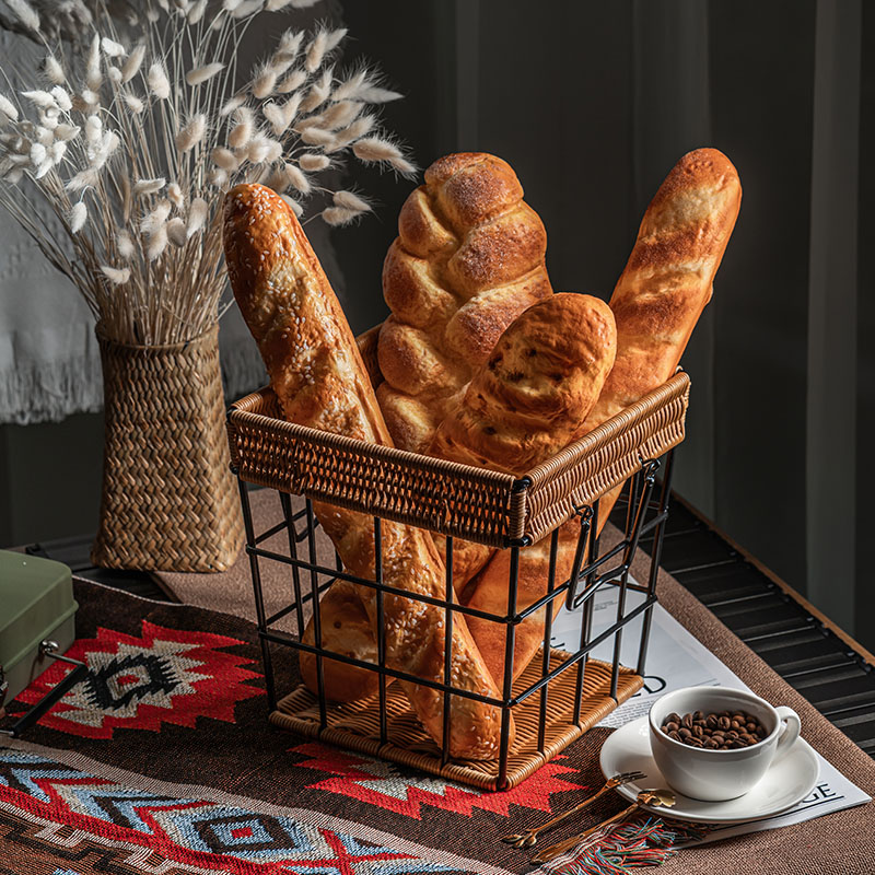 Bread Model Emulation Iron Art Method Stick Basket Suit Camping Photo Props Egg Pastry Shop Window Decoration Scene Arrangement 