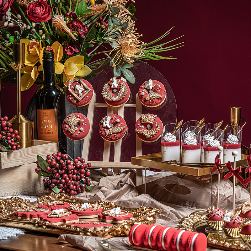 Simulation Cake Model European-style gold red-tube biscuit muse cup dessert window decoration scene arrangement