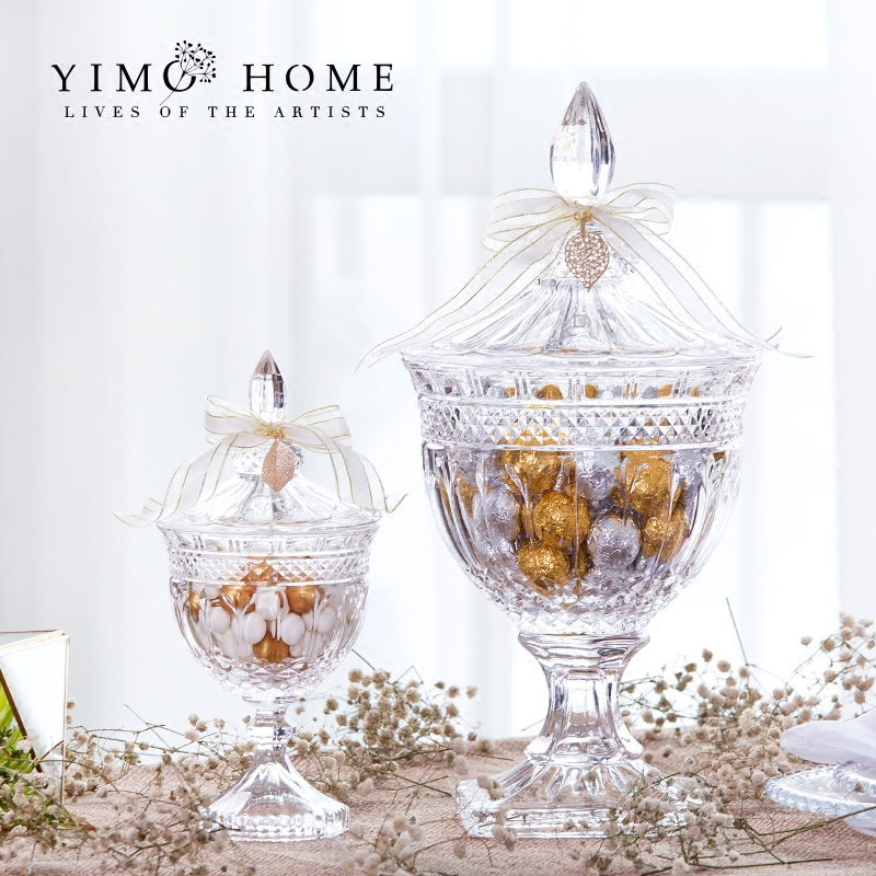 European-style high-legged glass candy storage tank with lid Hotel wedding dessert table table window decoration decoration