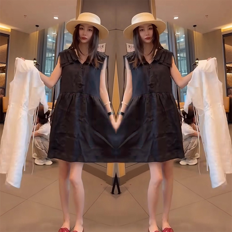 2026 New Summer Style College-Style Sleeveless Dress, Light and Mature Style, Age-Reducing Casual Dress, Korean Style Mid-Length Shirt Dress