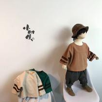 Fall shoulder sleeve knock foreign atmosphere 2020 Spring and Autumn children men and women new Korean version of retro Mori T-shirt cotton loose tide fat