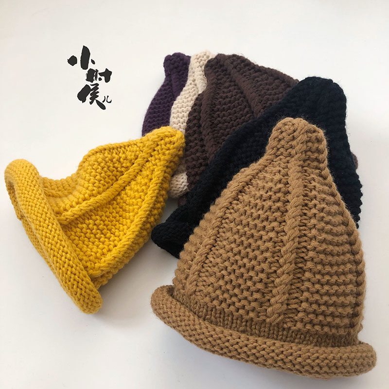 Meng Baojin Children's Autumn Winter Han Edition Pacifier Hat Hooded Male Girl Knit Wool Thread Cotton Spiked Curly curly curl polo