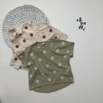 Childrens T-shirt 20 summer clothes new mens and womens wave spots short-sleeved cotton linen loose Korean version of literary tide fat foreign atmosphere