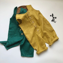 ch cool pure linen childrens jumpsuit 20 summer thin Korean version of mens and women sleeveless 9 points foreign pants tide