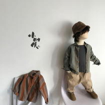 Like this color with 2020 new spring and autumn childrens vertical stripe shirt boys and girls retro Mori literature and art tide treasure