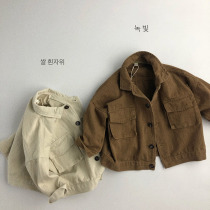 Shoulder bang ~ 20 Spring and Autumn new childrens coat tooling men and women retro Korean childrens clothing casual loose top