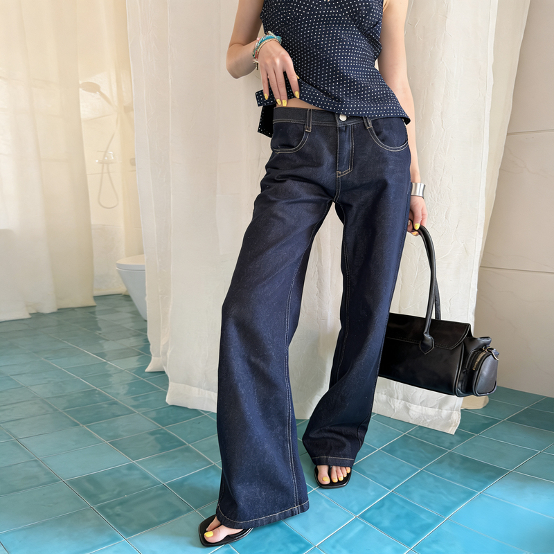 Omixed Low-Waist Slim-Fit Slightly Stretchy Vintage Straight-Leg Washed Jeans Versatile Casual Slimming Pants Without a Sense of Restriction