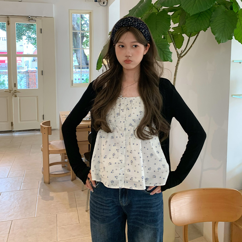 Omixed Autumn Outerwear with Camisole for Women, Thin Korean Style Simple Sleeveless Blouse, Short Cardigan Jacket