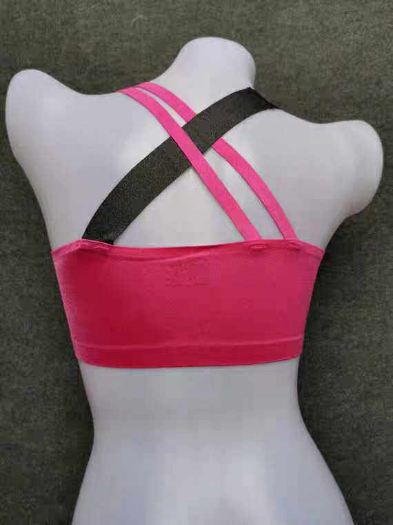 Yoga sports underwear women's comfortable no steel ring bra matching color contrast color thin gather vest shockproof running wrapped chest