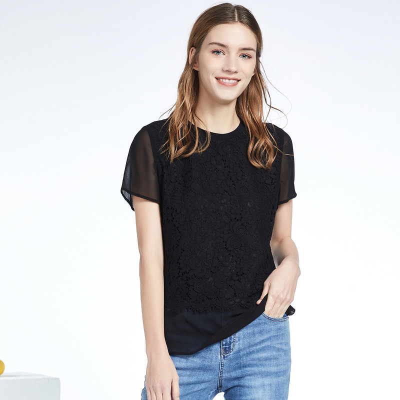4722738Finity Finidi Mulberry Silk Casual Round Neck Short-Sleeved Lace T-Shirt Cut Out Shirt Top for Women 4722738Finity Finidi Mulberry Silk Casual Round Neck Short-Sleeved Lace T-Shirt Cut Out Shirt Top for Women