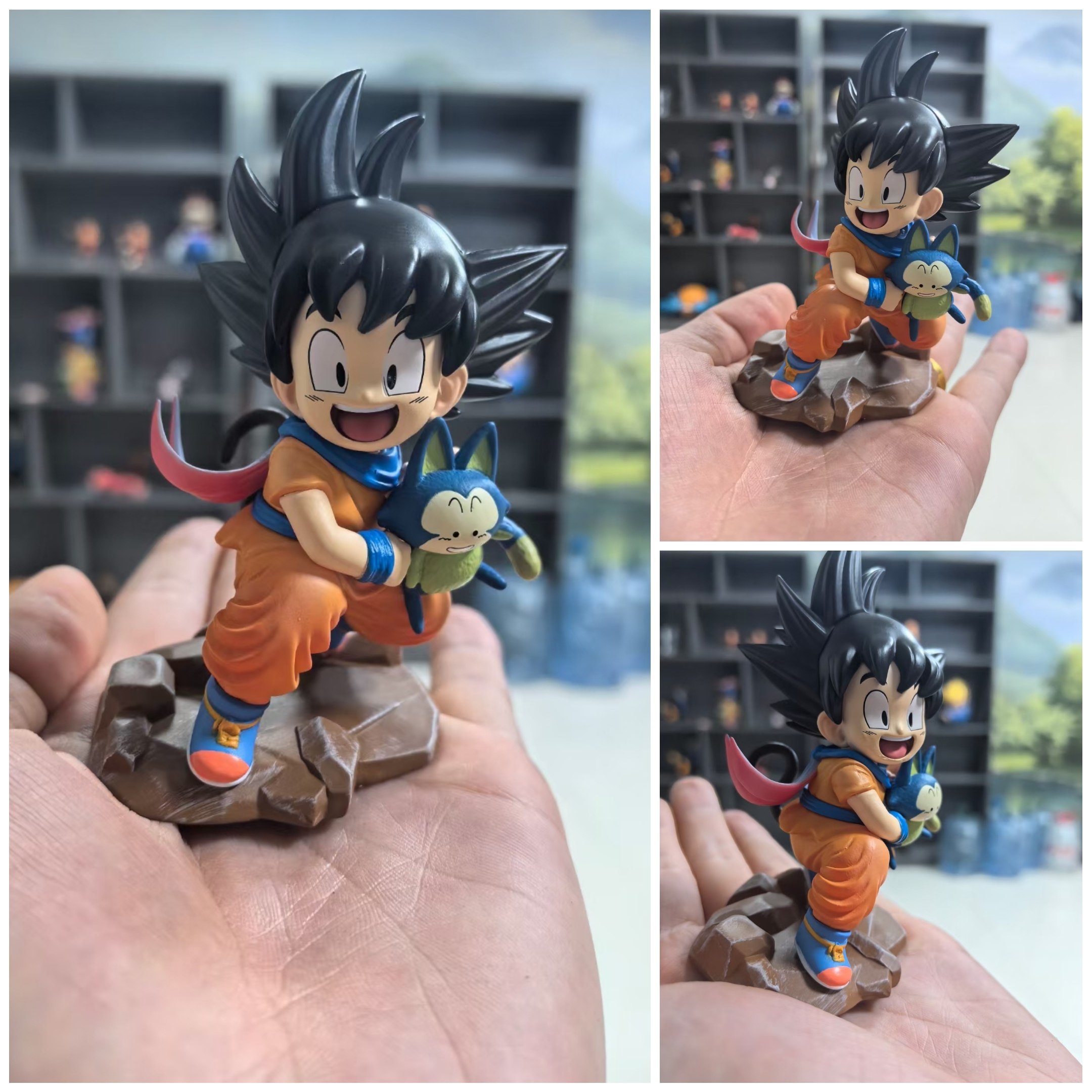 Dragon Ball Merchandise Q-Version Goku Figure with Cloud, Childhood Goku Sitting Posture Holding the Ball, Desktop Car Decoration Figurine
