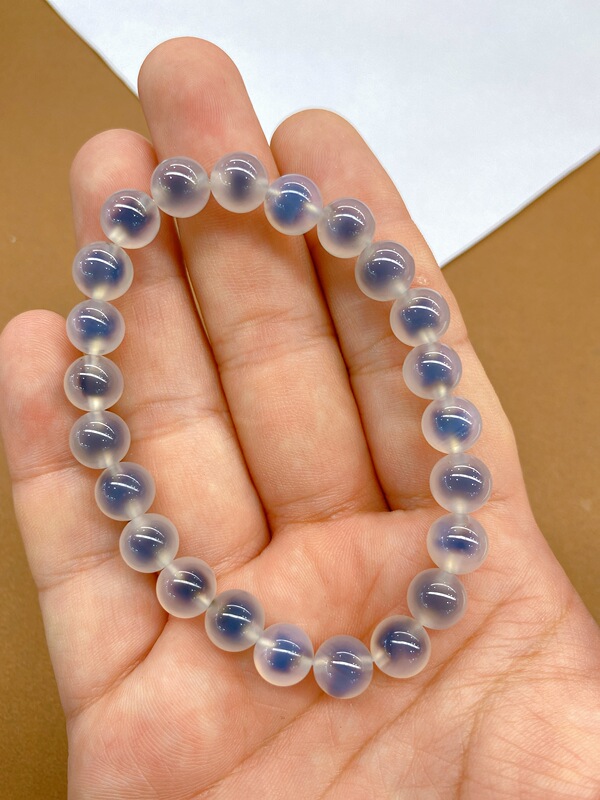 8mm Natural White Sugar Heart Agate Single Circle Bracelet Bracelet Raw Stone Crystal Fashion Jewelry Gift for Men and Women Couples