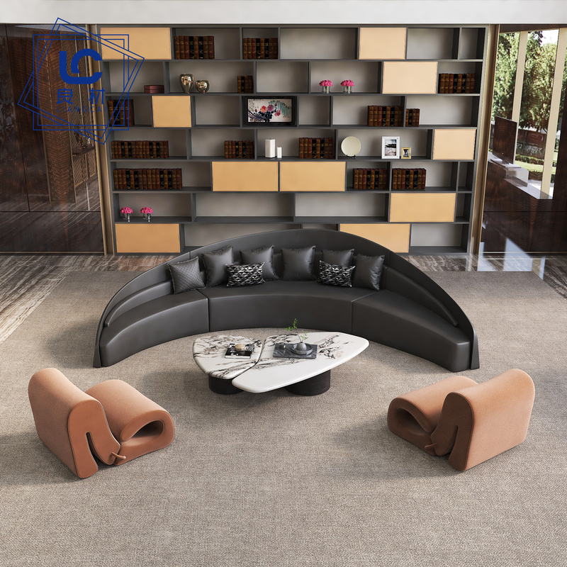Real Estate Agency Hotel Lobby Reception Sofa Modern Beauty Salon Guest Rest Area Booth Curved Sofa Furniture