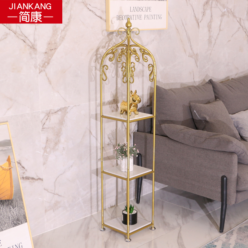 Golden glass flower stand Round display stand birdcage shelf Solid wood multi-layer shelf Living room floor shelf shelf bookshelf