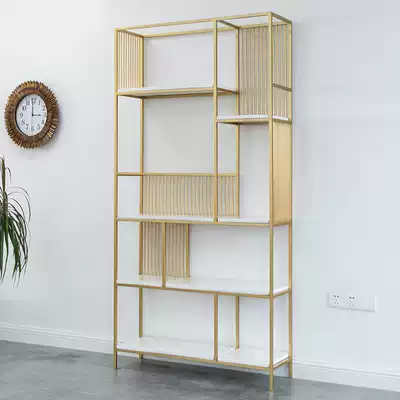Nordic modern minimalist shelf living room solid wood iron display decoration gold partition multi-level floor book shelf