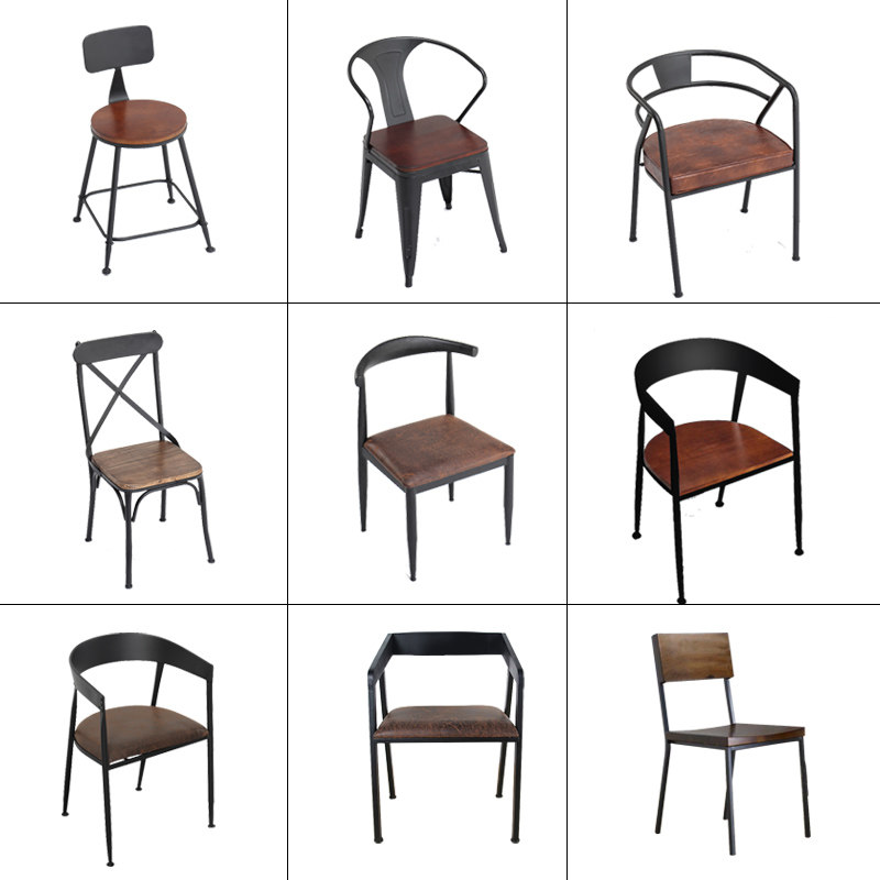 Simple solid wood wrought iron dining chair Leisure dining chair Cafe dining chair Home seat backrest chair Office chair